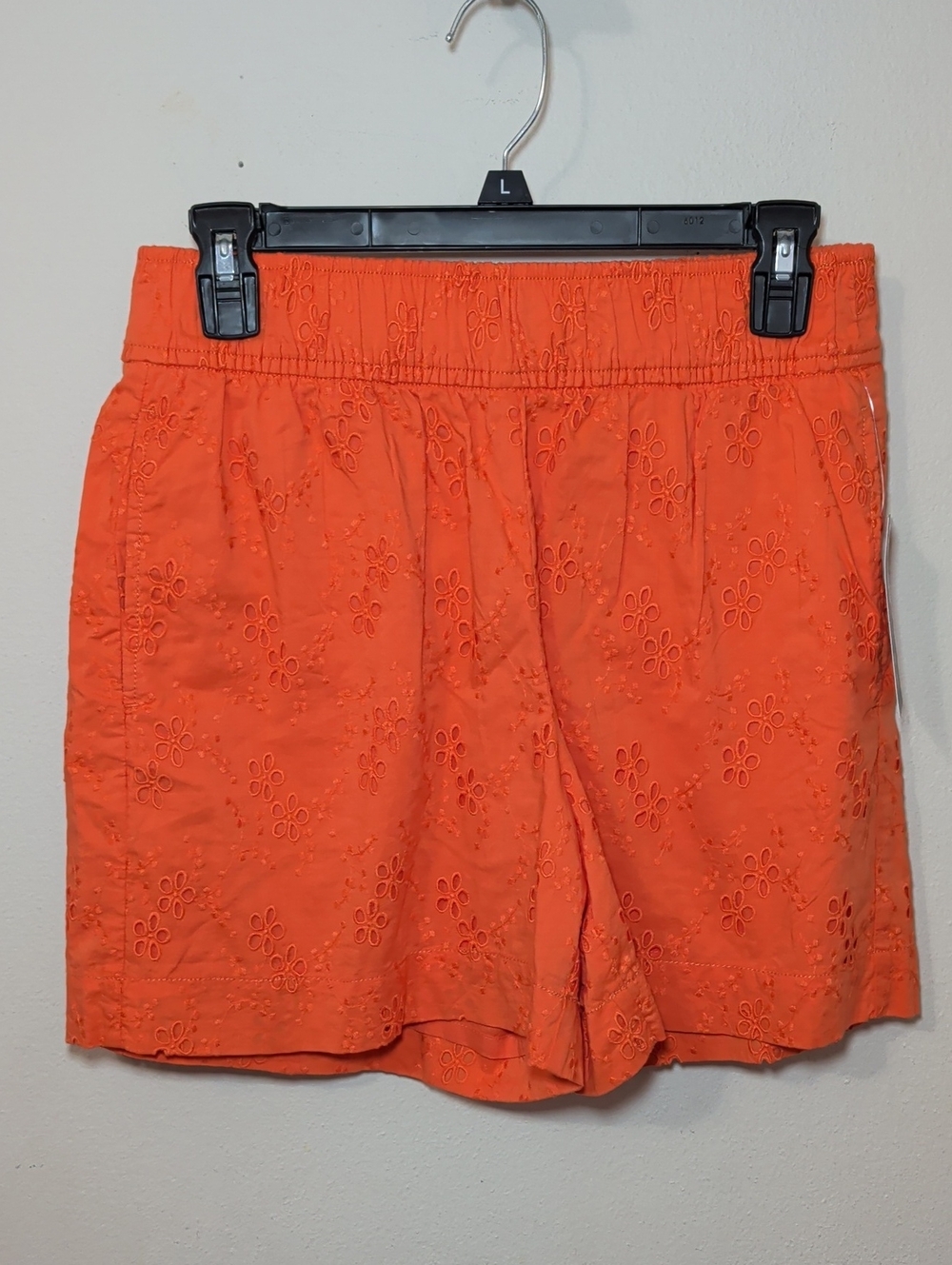 Crown & Ivy Orange Eyelet Pull-On Shorts 100% Cotton 5" Inseam Women's Size S